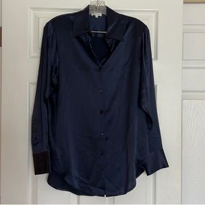 LilySilk Navy Silk Button Down Shirt XS